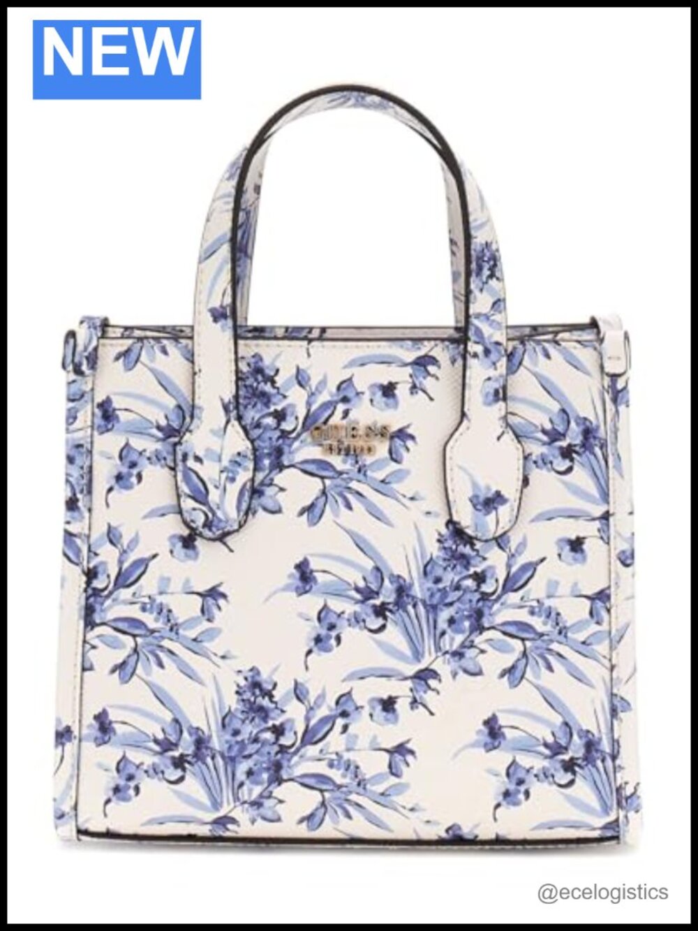 Faux Saffiano Leather Mini Tote Bag with Gold Hardware, 2 Compartments